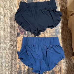 Free People Athletic Shorts Black and Blue Ruffle Hem